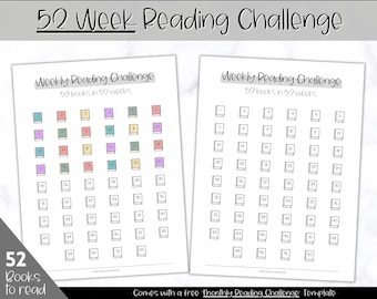 52 weeks Book Challenge, 52 books, Weekly Reading Challenge BUNDLE, Kids Reading Log, Book Tracker, Reading Planner, Bookshelf, Monthly