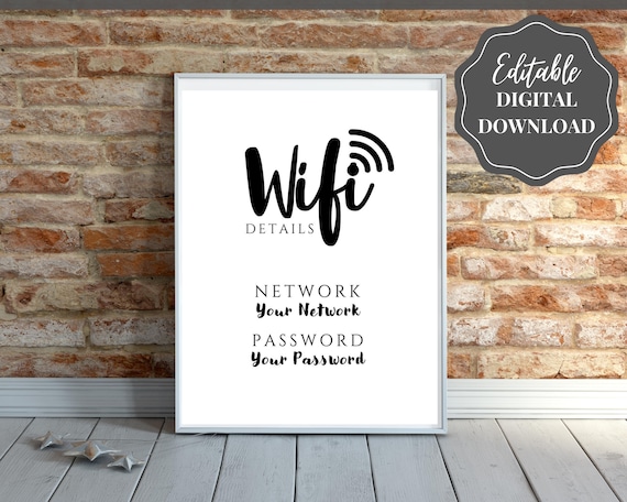 Wifi Password Sign, Editable Wifi Sign Printable Template, Be Our Guest Sign, Wi-fi password sign, Airbnb Guest Room, Wall Art, Decor, Wi Fi