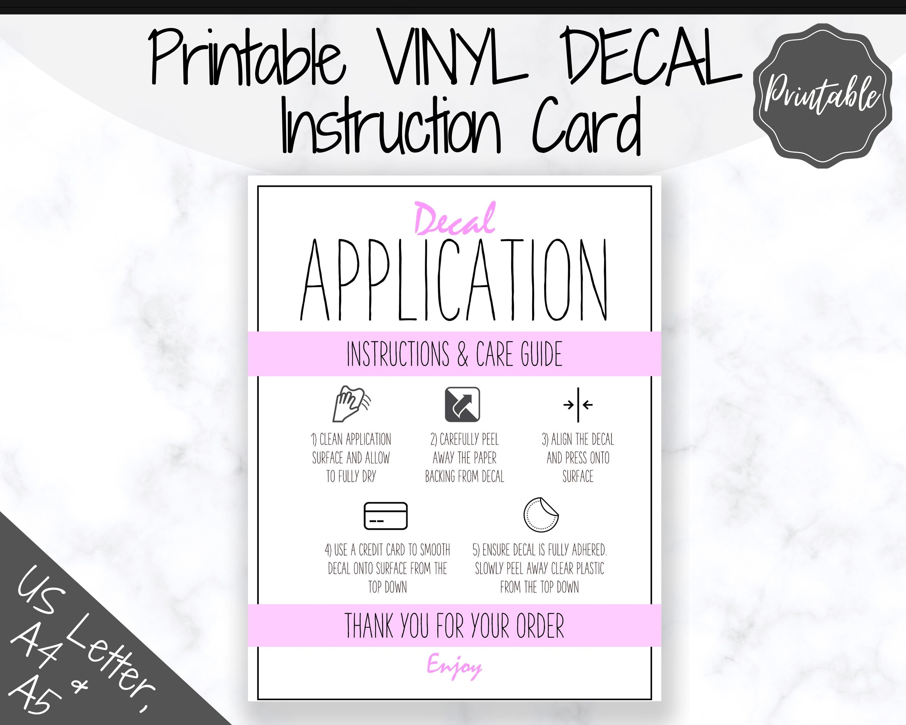 printable vinyl decal care card instructions decal etsy