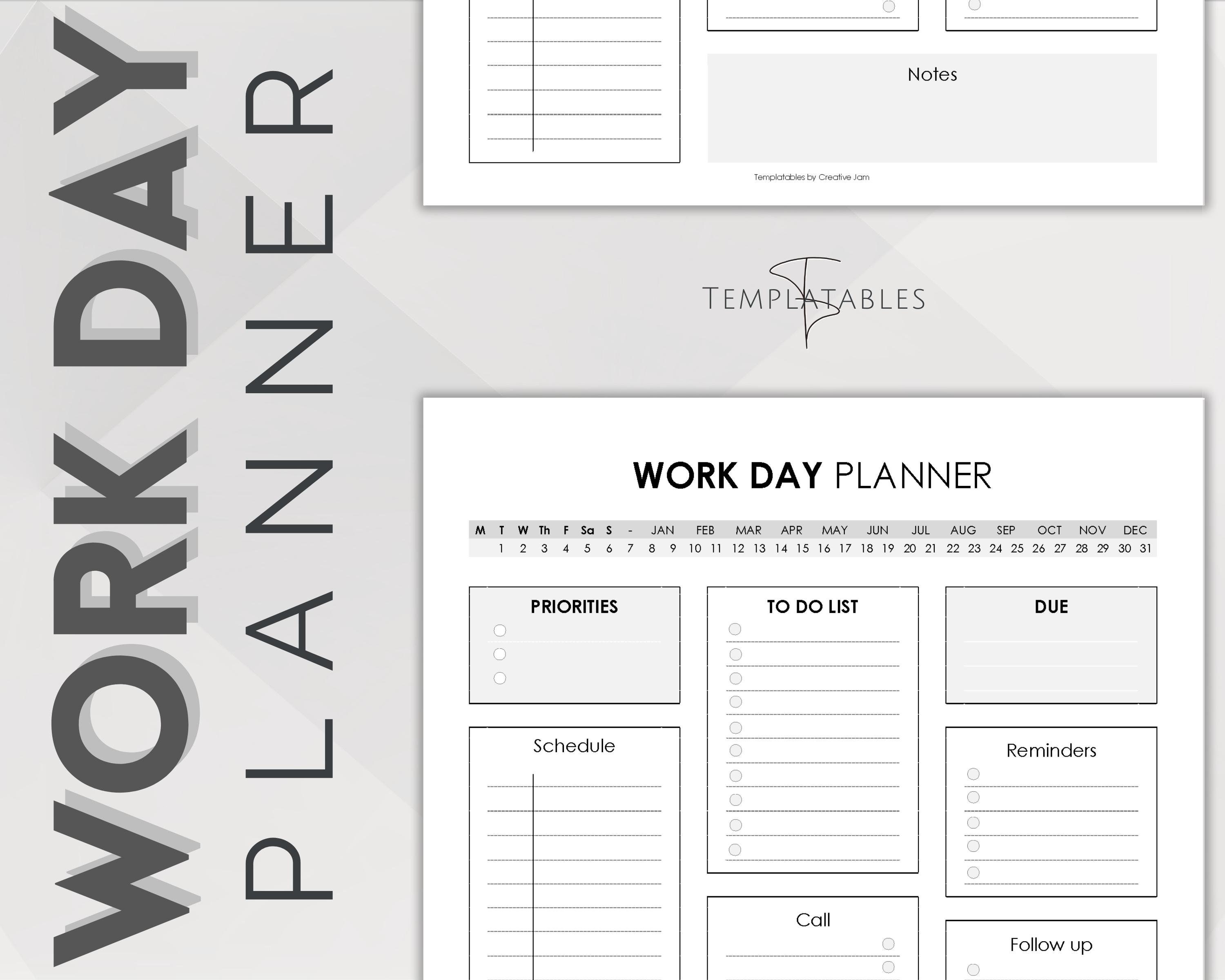 Editable Work Day Organizer, Daily Planner, Work From Home to Do List ...
