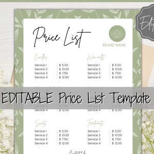 PRICE LIST Template Editable Price Sheet Pricing Guide Hair - Etsy UK