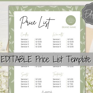 PRICE LIST Template Editable Price Sheet Pricing Guide Hair Salon