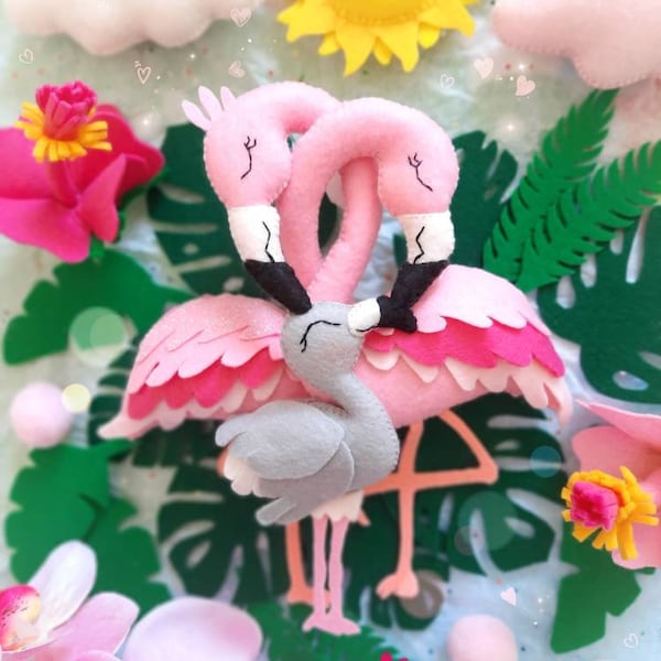 Pink flamingo ornament, flamingo baby shower gift, flamingo hanging decor, tropical decor, flamingo nursery decor, family flamingo decor