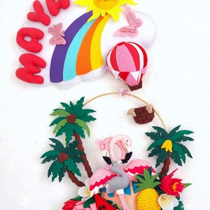 Flamingo door sign, Flamingo name banner, Flamingo nursery decor, Tropical door sign, Kids bedroom door sign, Flamingo custom wall decor