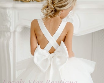 Junior bridesmaid dress, Ivory flower girl dress, Toddler wedding dress,Tulle flower girl dress,Princess dress,Girl formal dress,White dress