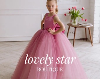 Tüll-Mädchenkleid,Satin-Blumenmädchenkleid,Mädchen-Hochzeitskleid,Rosa Mädchenkleid,Mädchen-Partykleid,Kleinkind-Blumenmädchenkleid,Babykleid mit Schleife