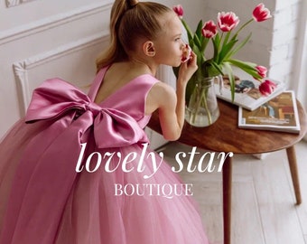 Pink baby dress,Junior bridesmaid dress,Tulle flower girl dress,Satin flower girl dress,Mini bride dress,First communion dress,Toddler gown