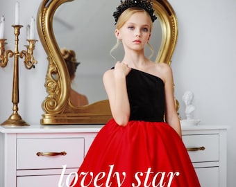 Robe de velours noir, robe de demoiselle d’honneur junior, robe de fille de fleur en satin, robe pour tout-petits, robe rouge pour bébé, robe longue fille, robe de mariée pour filles