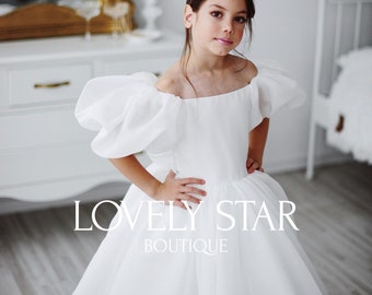 Organza flower girl dress Girl wedding dress Tutu dress Baby girl dress Girl ball gown Flower girl dress sleeves First communion dress