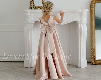 Mädchen Hochzeitskleid, Erstkommunion Kleid, weißes Blumenmädchen Kleid, Mädchen Partykleid, Blumenmädchen Kleid Satin, Kleinkind Kleid, Prinzessin Mädchen Kleid