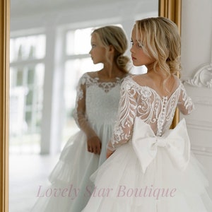 Spitze Blumenmädchen Kleid, Tutu Kleid, Tüll Mädchen Kleid, Junior Brautjungfer Kleid, Prinzessin Blumenmädchen Kleid, Heilige Kommunion Kleid, Kleinkind Kleid