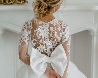 Vestido de niña de flores de encaje, vestido de comunión, vestido de novia para niña, vestido de niña de flores rústico, vestido de tutú, vestido de niña de flores de satén, vestido de niña con cola