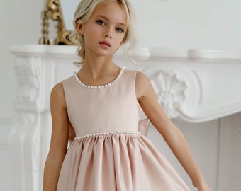 Girl wedding dress, Satin flower girl dress, Ivory flower girl dress, Toddler formal dress, Simple flower girl dress, Birthday girl dress