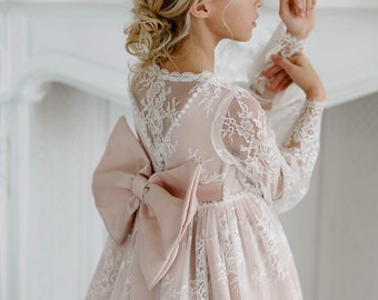 Lace flower girl dress,Flower girl dress pearl,Girl wedding dress,Satin girl dress,First communion dress,Rustic flower girl dress,Tutu dress