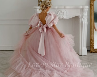 Tutu dress for girls, Tulle flower girl dress, Satin baby dress, Junior bridesmaid dress, Princess dress,Girl wedding dress,Pink girls dress