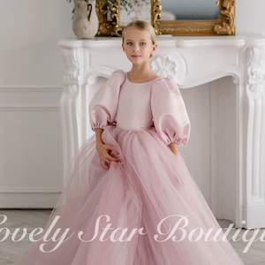 Princess flower girl dress Pink flower girl dress Girl wedding dress Puffy girl dress Birthday girl dress Toddler dress Girl ball gown