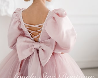 Blush flower girl dress Tutu dress Tulle flower girl dress Satin girls dress Junior bridesmaid dress Wedding dress for girls Baby dress