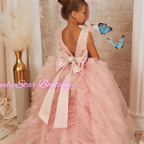 Blush flower girl dress, Tulle flower girl dress, Tutu dress,Junior bridesmaid dress,Flower girl dress train,Girl party dress,Girl ball gown shops
