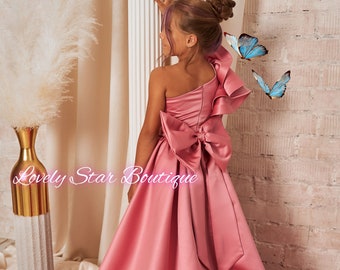 Rosa Blumenmädchen Kleid,Blumenmädchen Kleid Satin,Mädchen Abendkleid,Blumenmädchen Kleid ärmellos,Mädchen Hochzeitskleid,Tutu Kleid,Mädchen Partykleid