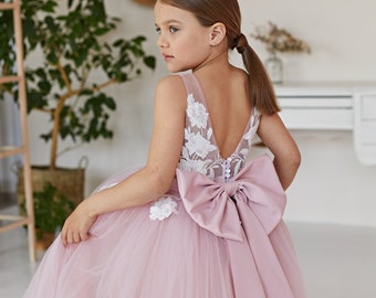 Rustic flower girl dress, Flower girl dress lace,Tulle baby dress,Princess flower girl dress,Tulle flower girl dress,Blush flower girl dress