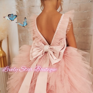 Pink flower girl dress,Tulle flower girl dress,Baby satin dress,First communion dress,Girl formal dress,Flower girl dresses,Photoshoot dress