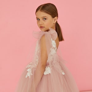 Dusty rose flower girl dress, Tutu dress for girls, Tulle flower girl dress,Girl wedding dress,Baby flower girl dress,Lace flower girl dress