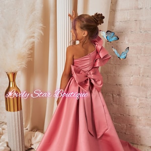 Pink flower girl dress,Flower girl dress satin,Girl formal dress,Flower girl dress sleeveless,Girl wedding dress,Tutu dress,Girl party dress