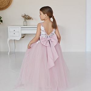 Flower Girl Dress Dusty Rose Lace Flower Girl Dress Girl ball Gown Toddler Wedding Dress Ivory Girl Dress Flower Girl Dress Tutu image 8