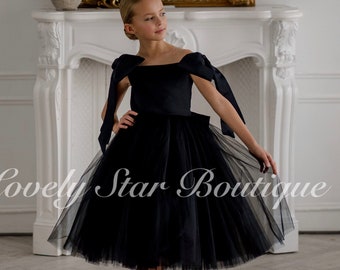 Tutu dress for girls Tulle flower girl dress Girl black dress Satin flower girl dress Girl wedding dress First birthday dress Toddler dress