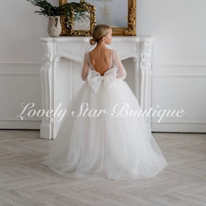 Ivory flower girl dress, Flower girl dress boho, Girl formal dress,Girl wedding dress,Tulle flower girl dress,Girl dress white,Toddler dress