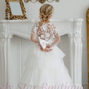 Holy communion dress Lace flower girl dress Modest girl dresses Toddler dress Girl formal dress Satin girl dress Girl dress long sleeve
