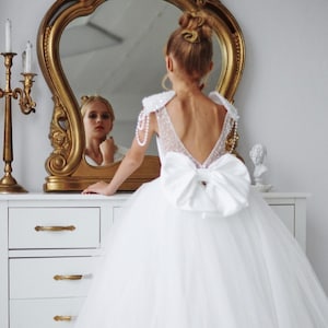 Princess flower girl dress,Girl wedding dress,Ivory flower girl dress,Tulle flower girl dress,Tutu dress,Toddler dress,Girl formal dress