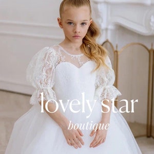First communion dress,Lace flower girl dress,Girl tulle dress,Ivory flower girl dress,Princess flower girl dress,Tutu dress,Toddler dress