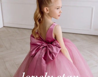 Blumenmädchen Kleid Kleinkind, Satin Mädchenkleid, Tüll Blumenmädchen Kleid, Hochzeitskleid für Mädchen, rosa Blumenmädchen Kleid, Tutu Kleid, Baby Mädchen Kleid