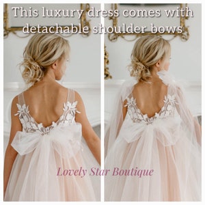 Tulle girl dress, Tutu dress, Lace flower girl dress, Girl wedding dress, Ivory flower girl dress, Flower girl dress train,Girl formal dress