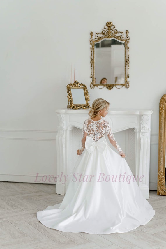 Buy Flower Girl Dress Long Sleeve, Satin Girl Dress, Lace Flower Girl Dress,  Junior Bridesmaid Dress, Toddler Wedding Dress,princess Girls Dress Online  in India - Etsy