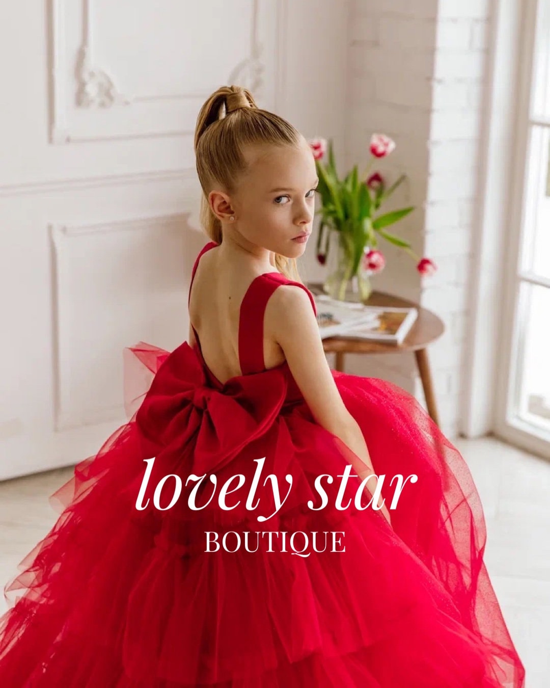 childrens red bridesmaid dresses uk Scoop Neck Floor-Length Sequins Tulle Junior Bridesmaid Dress – DUNTERY UK main image 1