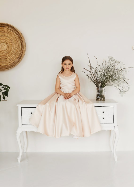 Aislor Vestito Da Principessa In Chiffon Per Bambina | Abito Da Comunione E Cerimonia, Senza Maniche, Con Pieghe, Taglie 4-14 Anni