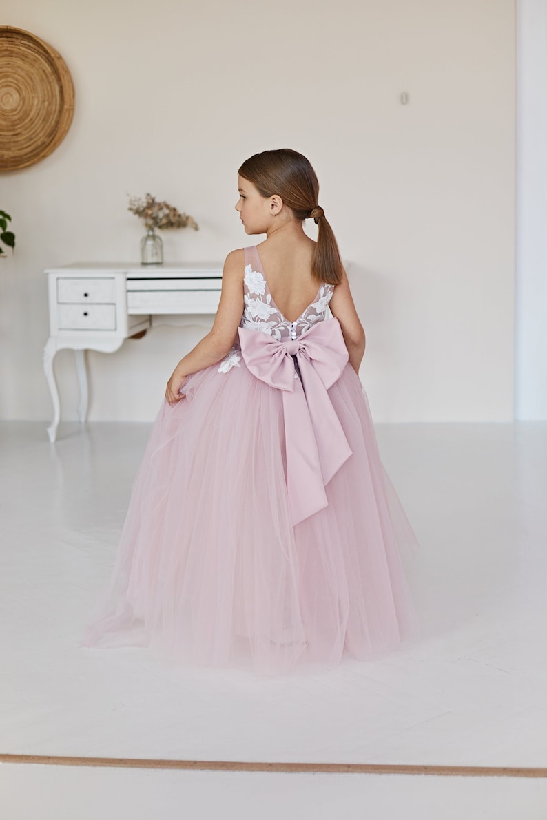 Flower Girl Dress Dusty Rose Lace and Tulle Flower Girl Etsy