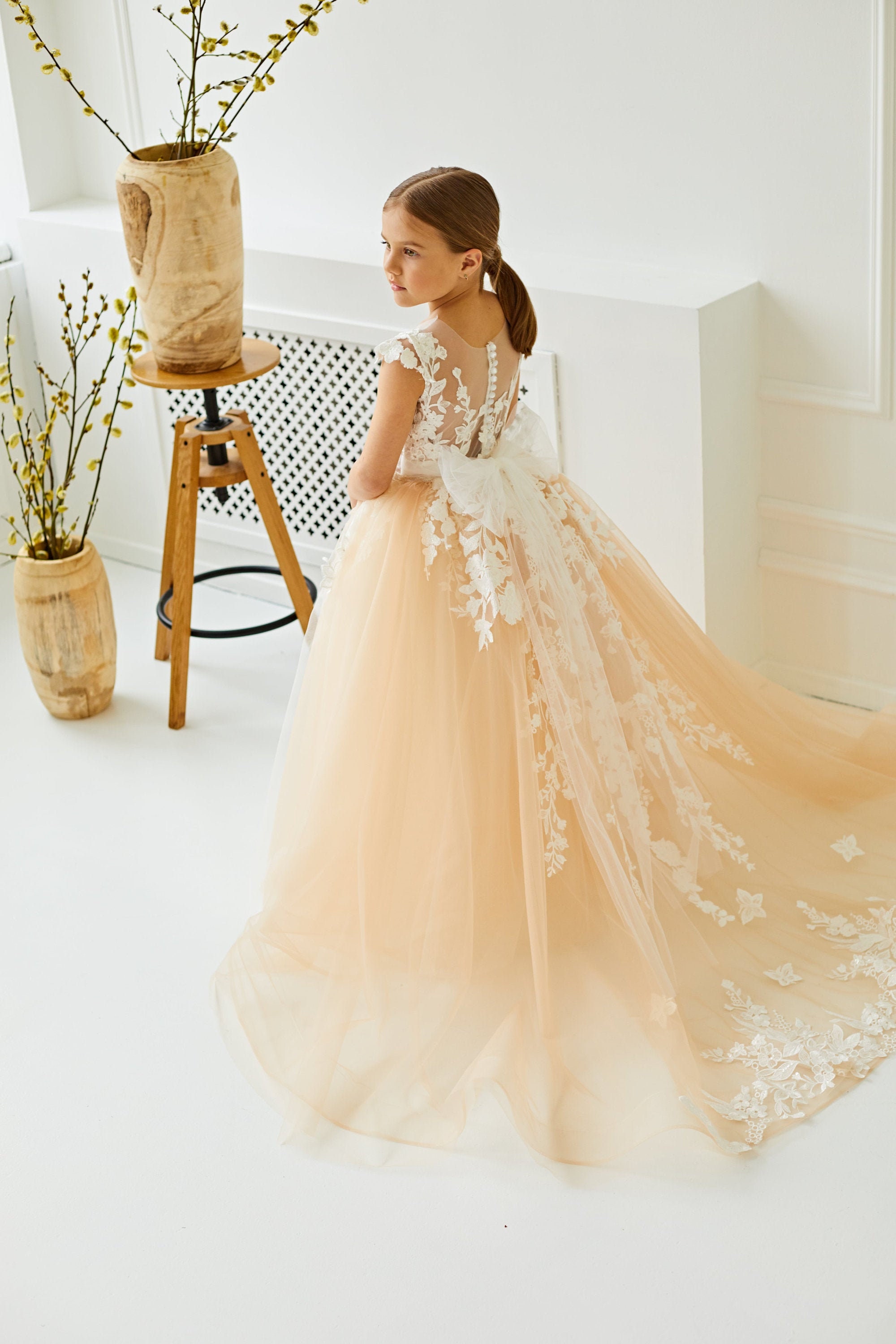 Lace cap sleeve flower girl dress hot sale