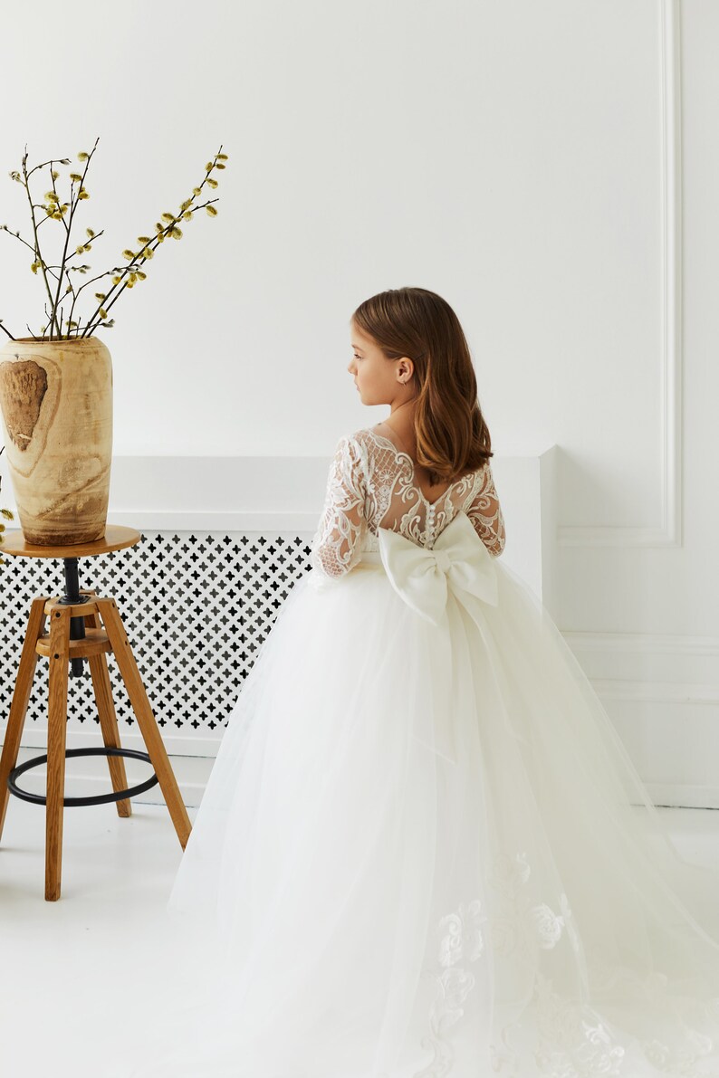 White Lace Flower Girl Dress, Rustic Flower Girl Dress,tutu Flower Girl