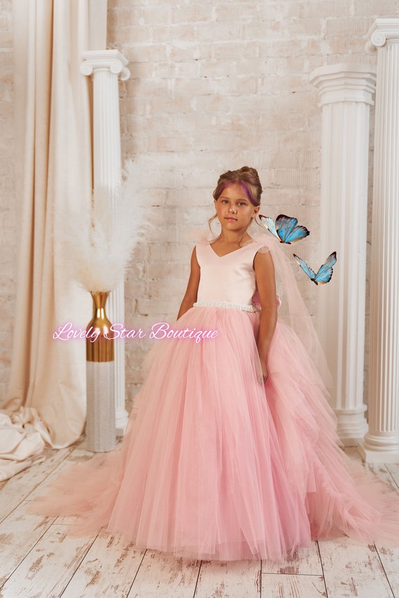 Girl's Sequin Tutu Dress - Blush Pink Flower Girl Dress For Weddings, Birthdays, Parties