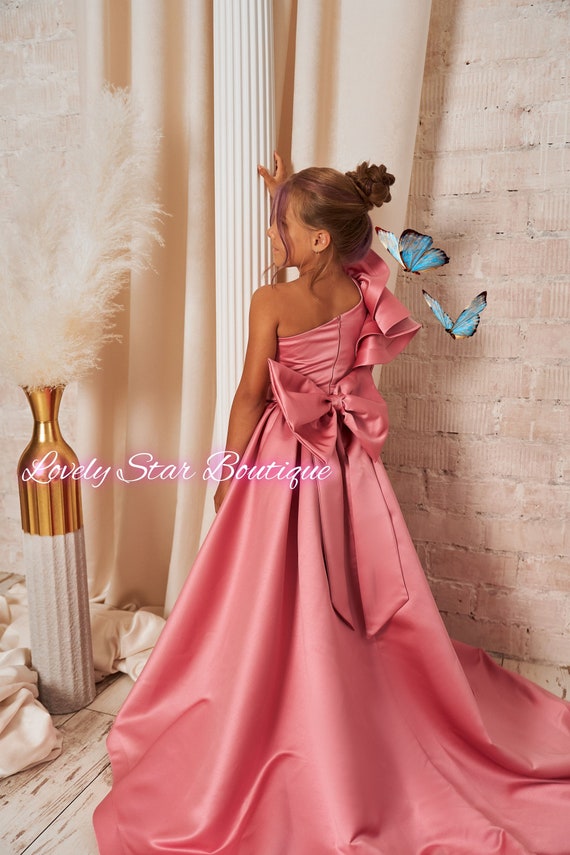 Pink Flower Girl Dress,flower Girl Dress Satin,girl Formal Dress,flower  Girl Dress Sleeveless,girl Wedding Dress,tutu Dress,girl Party Dress 