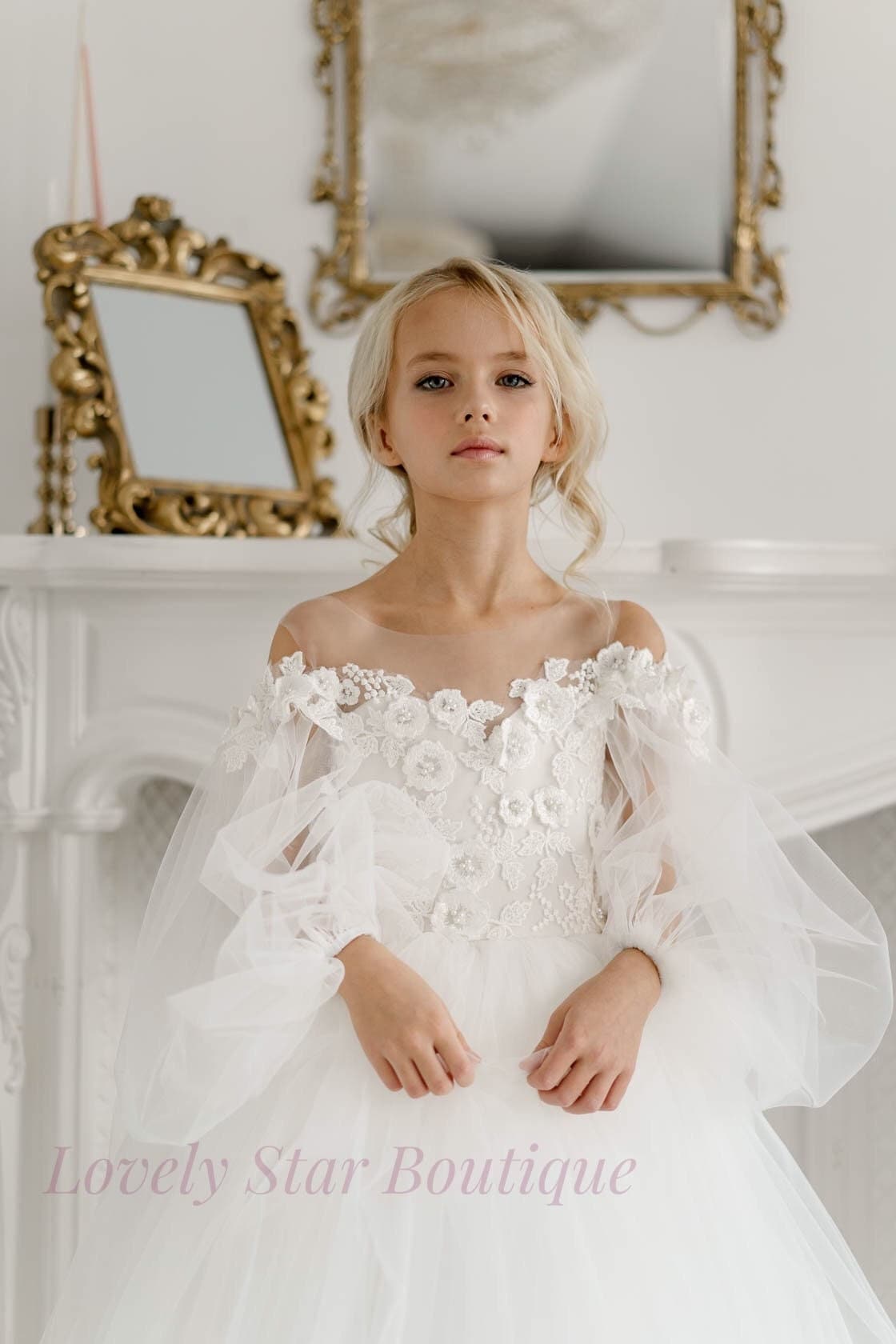 Buy Lace Flower Girl Dress,baby Girl Dress,tulle Flower Girl Dress,girl  Wedding Dress,ivory Flower Girl Dress,junior Bridesmaid Dress,tutu Dress  Online in India 