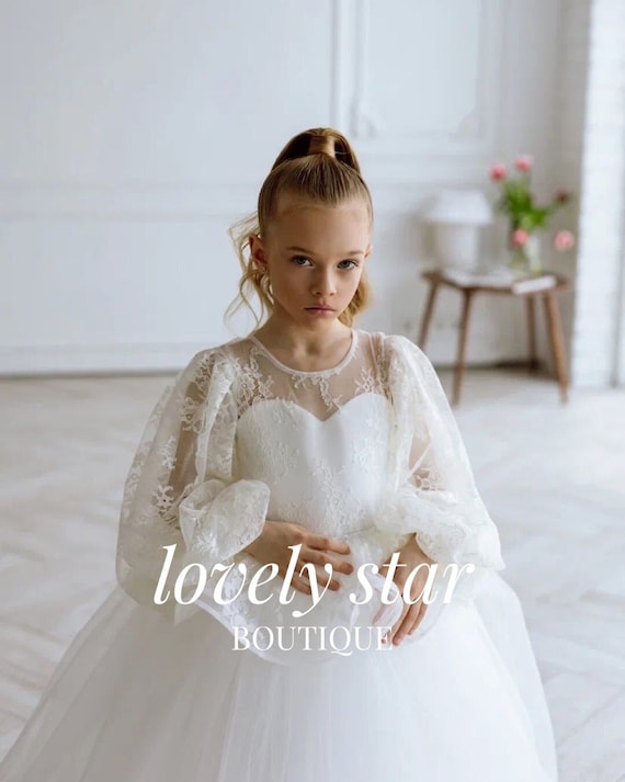 junior lace dresses Junior bridesmaid dress with embroidered lace Baby dress tulle Flower girl  dress long skirt Communion girl dress