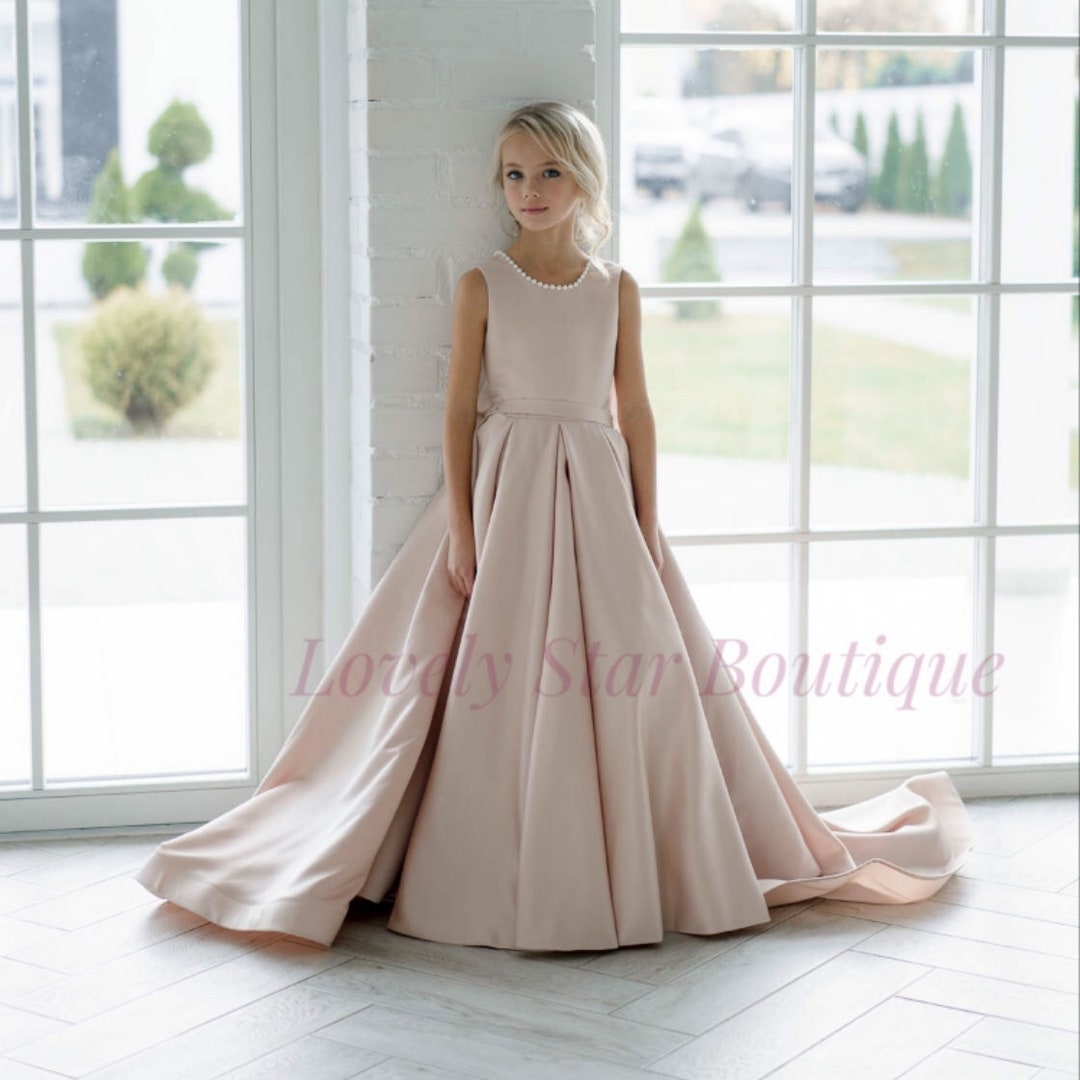 Junior Bridesmaid Dress, Girl Dress With Train,baby Wedding Dress