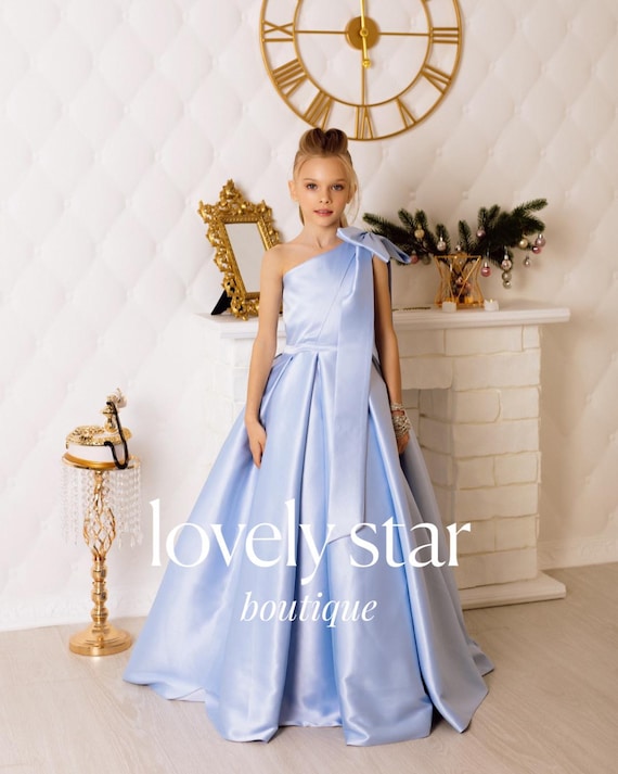 Buy Satin Flower Girl Dress,junior Bridesmaid Dress,kids Formal Dress,light  Blue Girl Dress,princess Girl Dress,girl Holiday Dress,baby Dress Online in  India - Etsy