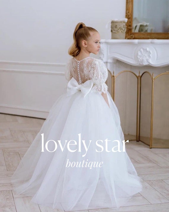 knee length dresses for ladies Lace Flower Girl Dress, Heirloom Vintage Boho Wedding Unique Southern main image 1