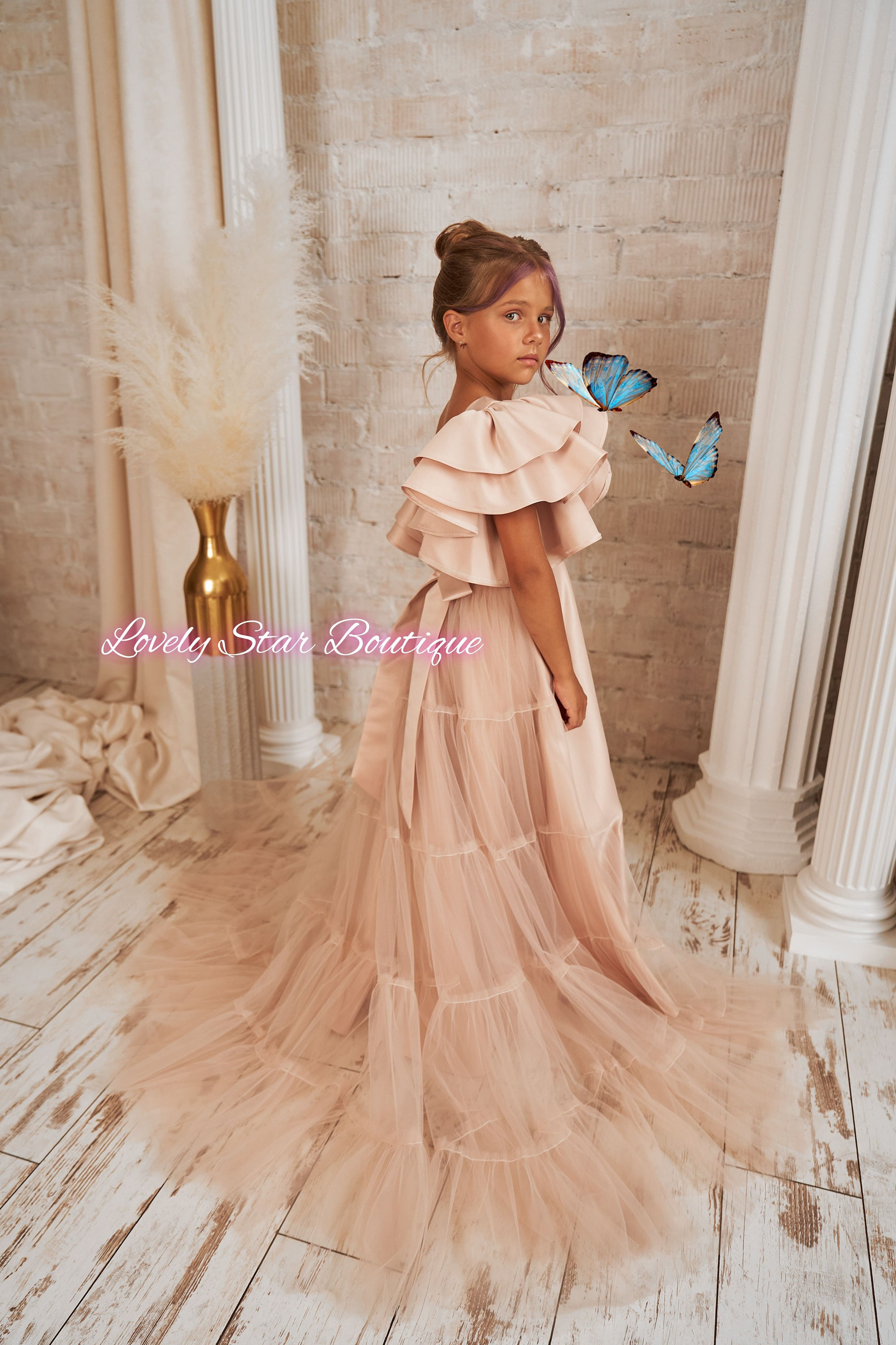 childrens bridesmaid dress V-Neck Flower Girl Dresses Little Girl Bridesmaid Dress Chiffon Princess Party Dress Sleeveless, Baby Blue / 12