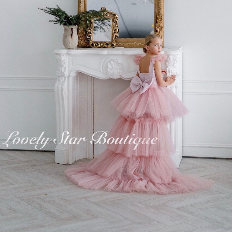 Tulle Flowing Pink Flower Girl Dress